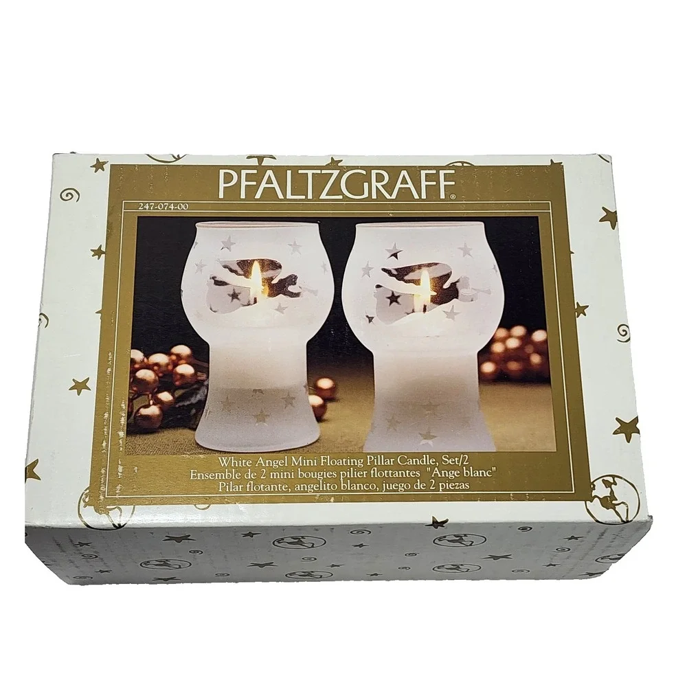 Vintage 2000 Pfaltzgraff White Angel Mini Floating‎ Pillar Candle Set (2) NIB